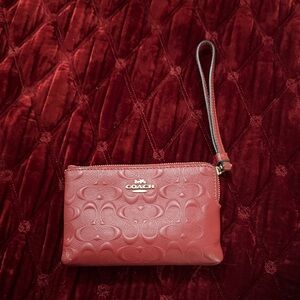 Coach Embossed Red Wristlet Clutch